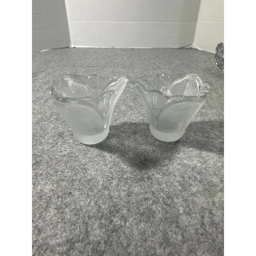 vintage-style glasscandle holders clear & frosted petal design resembling tulips
